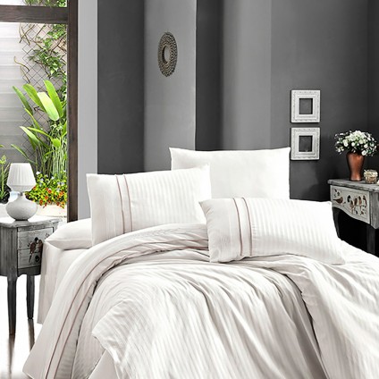 Постельное белье сатин делюкс FIRST CHOICE STRIPE STYLE CREAM (200x220)