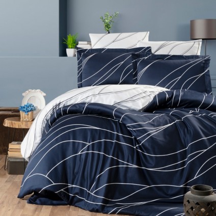 Постельное белье сатин FIRST CHOICE MESI NAVY BLUE (200x220)