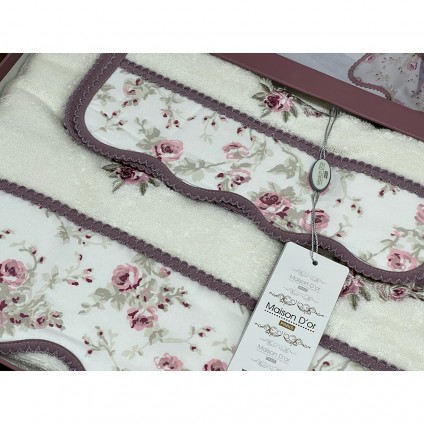 Набір бавовняних рушників Maison Dor LADY ROSES ECRU DARK LILAC (3)