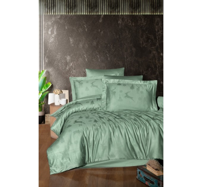 Постельное белье жаккард First Choice Midas crepe green евро